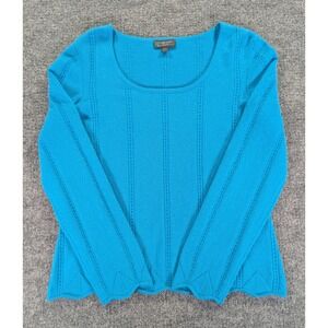 Classiques Entier Blue 100% Cashmere Scoop Neck Pointelle Scalloped Sweater L
